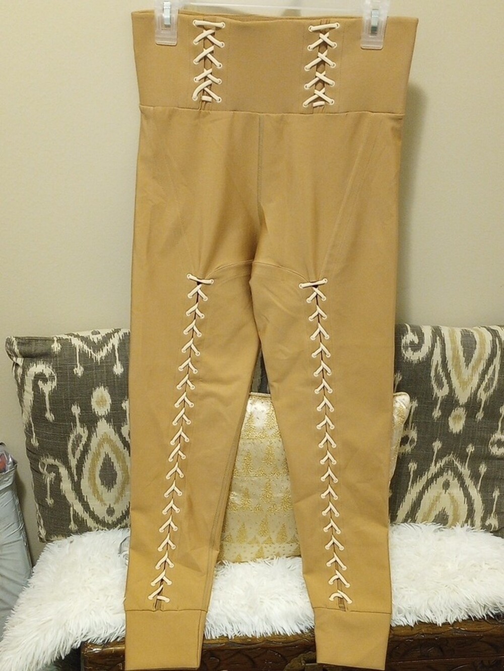 Jonathan Simkhai Lace-Up High-Waist Skinny Pants in Tan